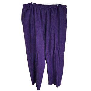 Bryn Walker Linen Wide Leg Pants 1X Purple Elastic Waist Pull On Beach Lagenlook